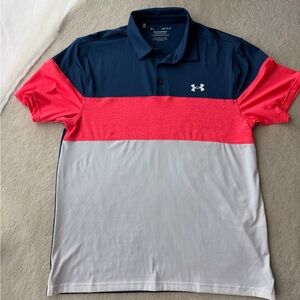 Under Armour Men's Polo Shirt Color block Stripes- Blue, Orange Red, White